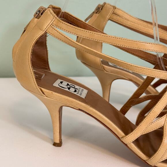 Co-op Barneys NY Stiletto Sandals 37 6.5 US Tan Leather Strappy Peep Toe ITALY - Picture 2 of 10